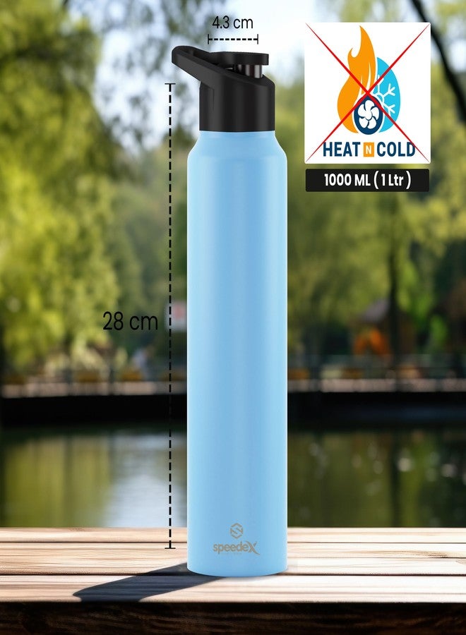 سبيديكس زجاجة مياه رياضية/للثلاجة من الفولاذ المقاوم للصدأ من Speedex، معتمدة من BIS، سعة 1 لتر مع غطاء للشرب - 1000 مل | للاستخدام المنزلي، المكتبي، النادي الرياضي، للرجال، النساء، والأطفال - لون أزرق فاتح - طقم من قطعة واحدة - Image 3